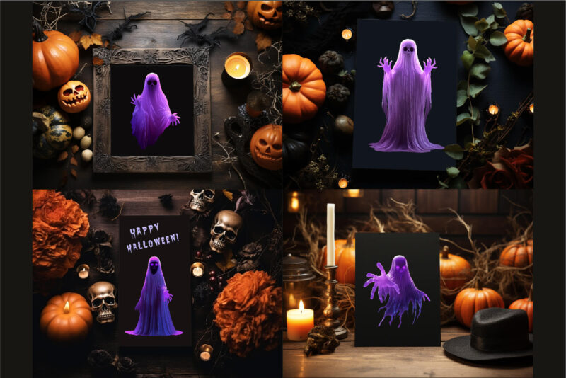 Creepy Neon ghosts. Halloween Mascot.