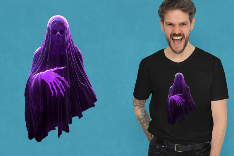 Creepy Neon ghosts. Halloween Mascot.