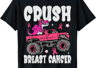 Crush Breast Cancer Dinosaur Truck Awareness Boys Kids T-Shirt