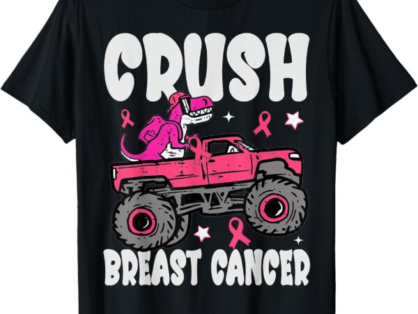 Crush breast cancer dinosaur truck awareness boys kids t-shirt