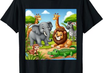 Cute Animals Cartoon Jungle Theme – Cool Funny Animal Art T-Shirt