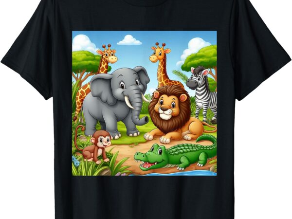 Cute animals cartoon jungle theme – cool funny animal art t-shirt