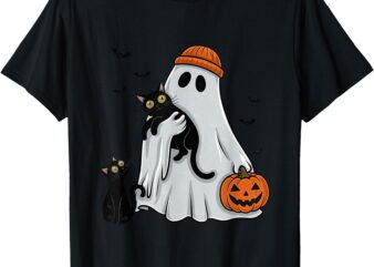 Cute Cat Ghost Funny Halloween Women Men Kids Funny Spooky T-Shirt