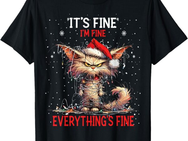 Cute cat xmas lights it’s fine i’m fine everything is fine t-shirt