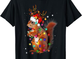 Cute Christmas Squirrel Lights Reindeer Christmas Funny T-Shirt