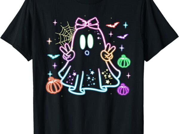 Cute colorful neon boo ghost halloween spooky season kids t-shirt