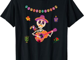 Cute Dia De Los Muertos Mexican Kids Sugar Skeleton guitar T-Shirt