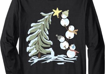 Cute Funny Snowmen Stacking Whimsical Christmas Tree Winter Long Sleeve T-Shirt