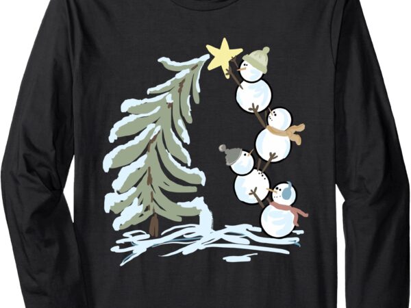 Cute funny snowmen stacking whimsical christmas tree winter long sleeve t-shirt