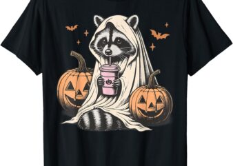 Cute Ghost Pumpkin Halloween Raccoon Costume Raccoon Lovers T-Shirt