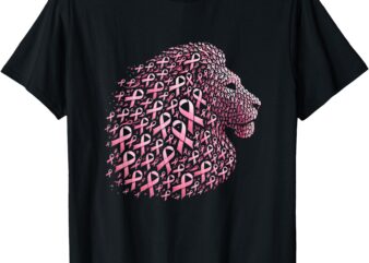 Cute Lion Pink Ribbon Breast Cancer Awareness October Month T-Shirt