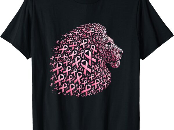 Cute lion pink ribbon breast cancer awareness october month t-shirt