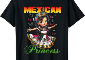 Cute Mexican Princess Girl Crown Flag Latina Ethnic Pride T-Shirt