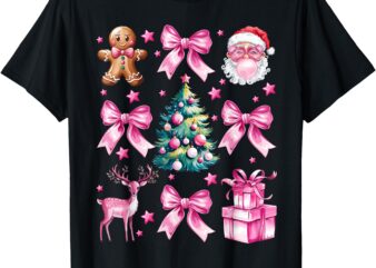 Cute Retro Coquette Bow Pink Christmas Tree Women Kids Girls T-Shirt