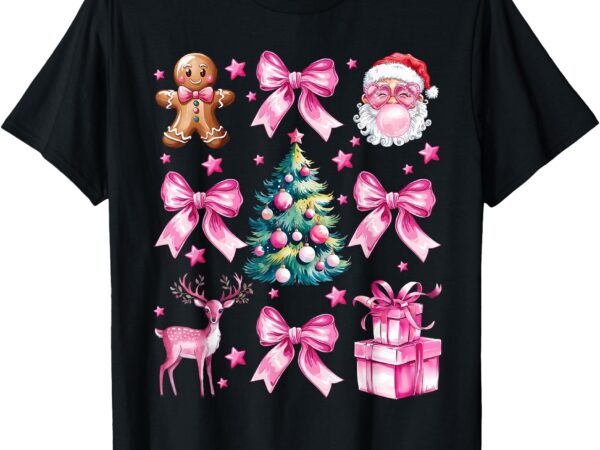 Cute retro coquette bow pink christmas tree women kids girls t-shirt