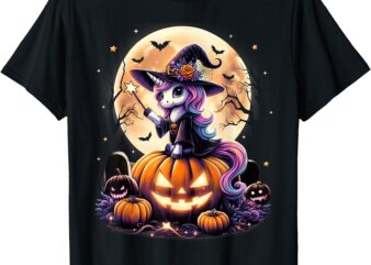 Cute Unicorn Witch Pumpkin Halloween Shirts Girls Daughter T-Shirt