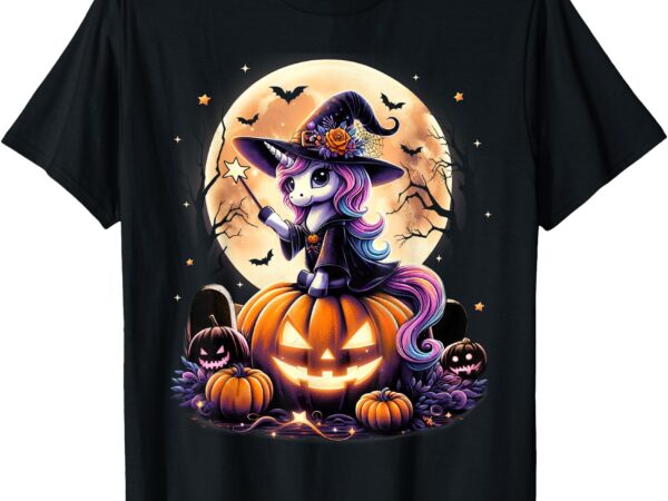 Cute unicorn witch pumpkin halloween shirts girls daughter t-shirt