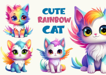 Cute rainbow cat. tshirt sticker.