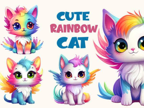 Cute rainbow cat. tshirt sticker.