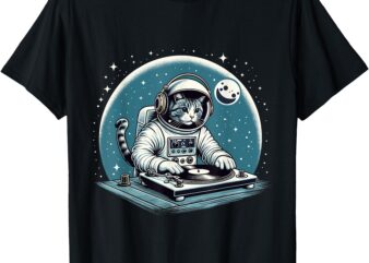 DJ Space Cat Shirt Disc Jockey Cat in Astronaut Suit Costume T-Shirt