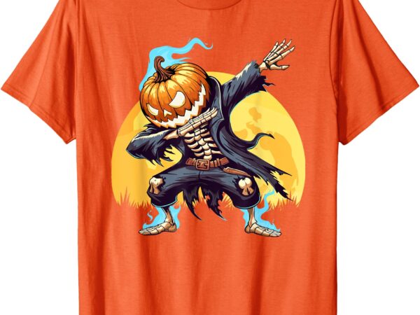 Dabbing skeleton headless pumpkin dab dance boys halloween t-shirt