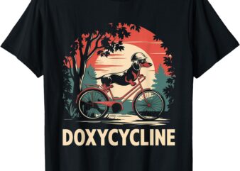 Dachshund on Bicycle Doxycycline Pharmacy Pun Dog Pharmacist T-Shirt