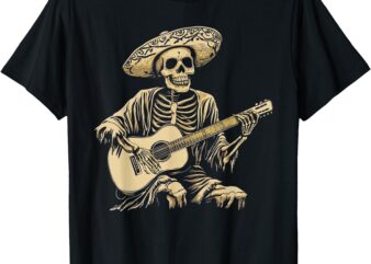 De Los Muertos La Catrina Day Of The Dead Guitar Skeleton T-Shirt