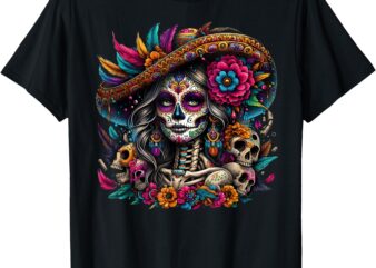 De Los Muertos La Catrina Day of The Dead Sugar Skull Women T-Shirt