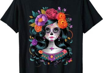 De Los Muertos La Catrina Day of the Dead Women Sugar Skull T-Shirt