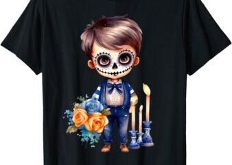 Dia De Los Muertos Cute Skeleton Mexican Boy Kid Sugar Skull T-Shirt