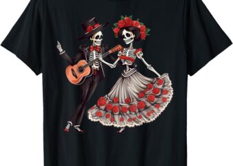 Dia De Los Muertos Dancing Skeletons Mexican Couple Matching T-Shirt