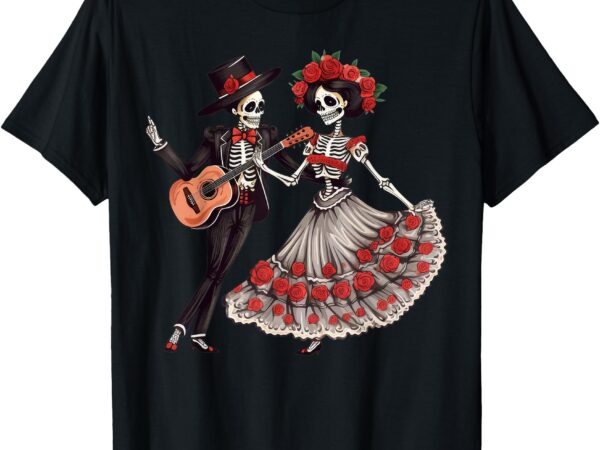 Dia de los muertos dancing skeletons mexican couple matching t-shirt