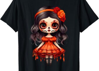 Dia De Los Muertos La Catrina Cute Skeleton Mexican Girl Kid T-Shirt