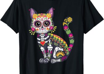 Dia De Los Muertos Mexican Sugar Skull Cat Day Of The Dead T-Shirt