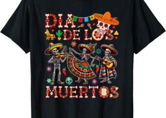 Dia De Los Muertos Mexican Three Floral Skeletons Mexican T-Shirt