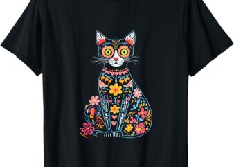 Dia de Los Muertos Cat Sugar Skull Mexican Day of Dead T-Shirt