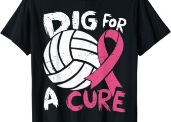 Dig For Cure Ribbon Volleyball Breast Cancer Awareness T-Shirt