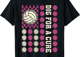 Dig For Cure Ribbon Volleyball Pink Breast Cancer Awareness T-Shirt