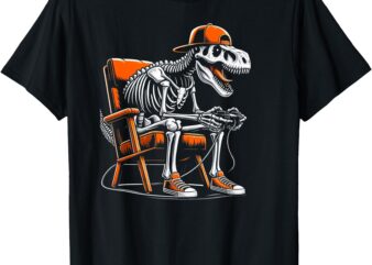 Dinosaur Skeleton Gamer playing Video Game Boys Men Kids T-Shirt