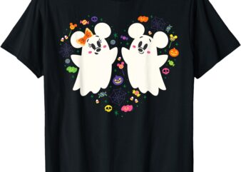 Disney Mickey and Minnie Cute Little Ghosts Halloween Heart T-Shirt