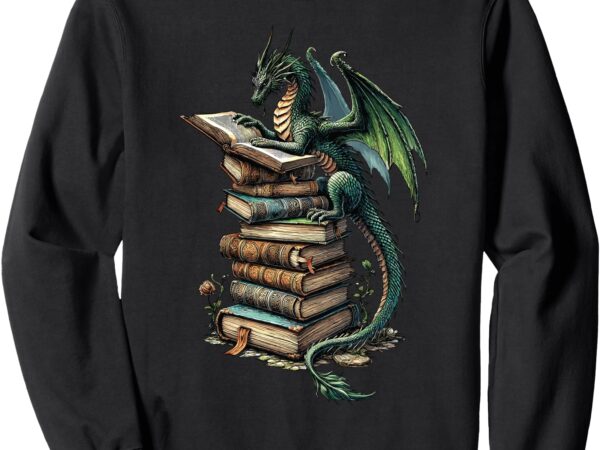 Distressed dragons and books bookworm dragons reading book sweatshirt