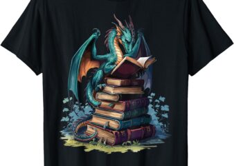 Distressed Dragons and Books Dragons Reading Book Lover T-Shirt