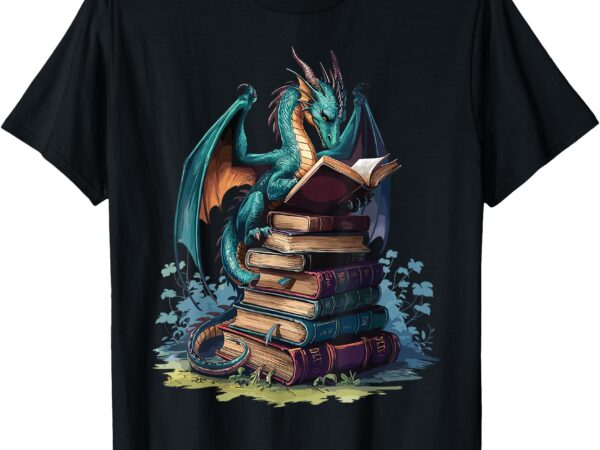 Distressed dragons and books dragons reading book lover t-shirt