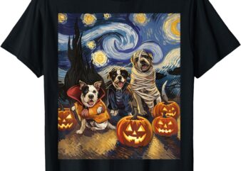 Dogs Halloween Van Gogh Starry Night Pumpkin Gifts Men Women T-Shirt