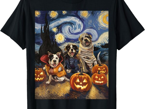 Dogs halloween van gogh starry night pumpkin gifts men women t-shirt