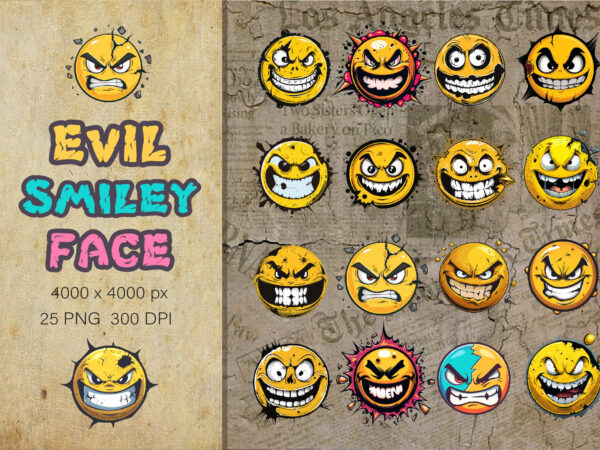 Evil smileys face. tshirt sticker.