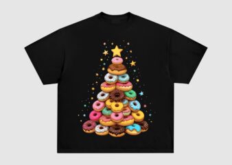 Funny donuts christmas tree lights xmas t shirt graphic design