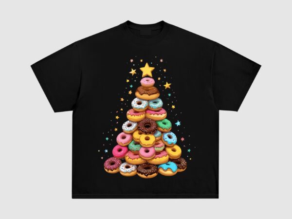 Funny donuts christmas tree lights xmas t shirt graphic design