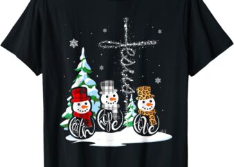 Faith Hope Love Jesus Snowman Plaid Leopard Christmas Womens T-Shirt