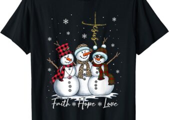 Faith Hope Love Jesus Snowman Plaid Leopard Christmas Womens T-Shirt